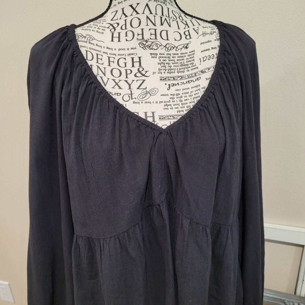 Old Navy Womens SZ Lg. Black V neck, Boho Peasant babydoll style top, lg. Sleeve - Picture 2 of 12